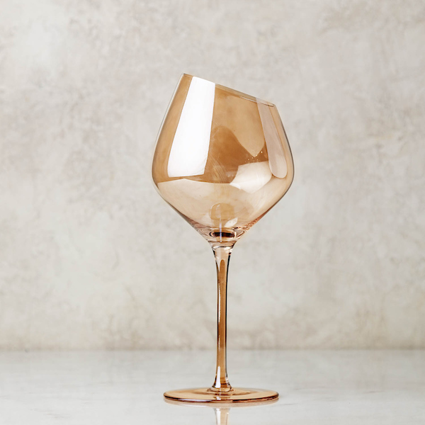 Slant Amber Stemmed Wine Glasses - Set of 4