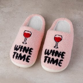 Wine Time Pink Slippers