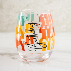 Happy Birthday Stemless Wine Glass