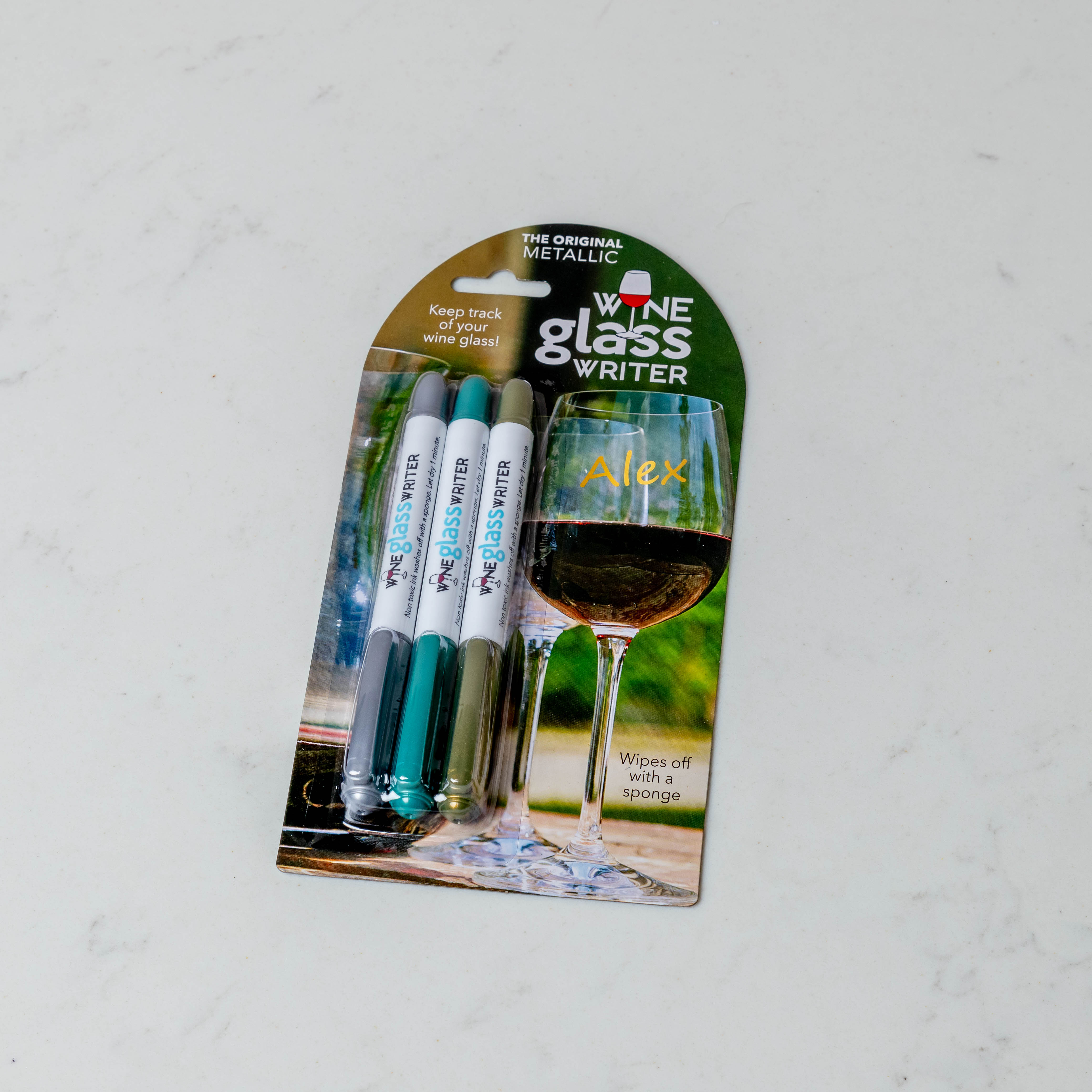 Party Wine Glass Writer 3 Pack Washable Markers in Silver/Green/Gold