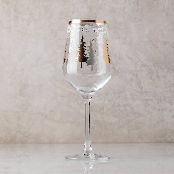 Silver and Gold Snowflakes White Wine Glass