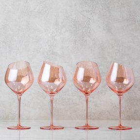 Slant Peach Stemmed Wine Glasses - Set of 4