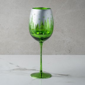 Green Winter Tree Stemmed Wine Glass