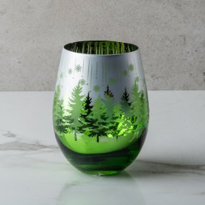 Green Winter Tree Stemless Wine Glass