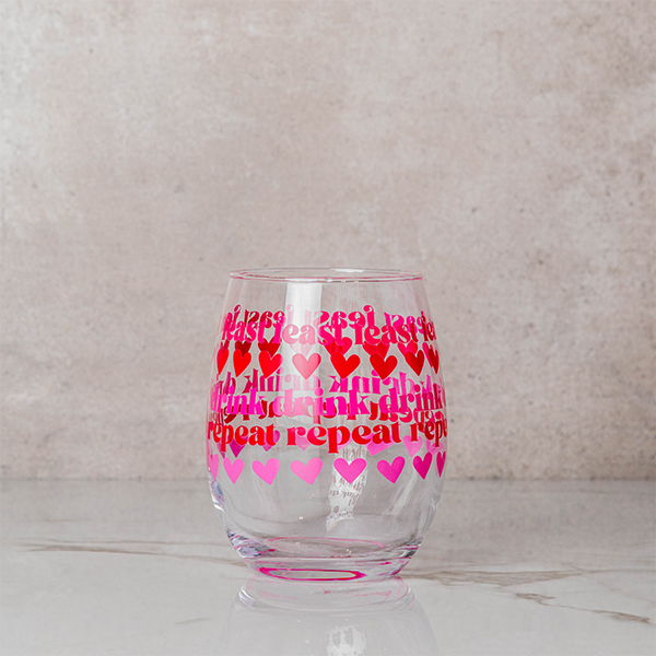 Feast Love Drink Stemless Wine Glass