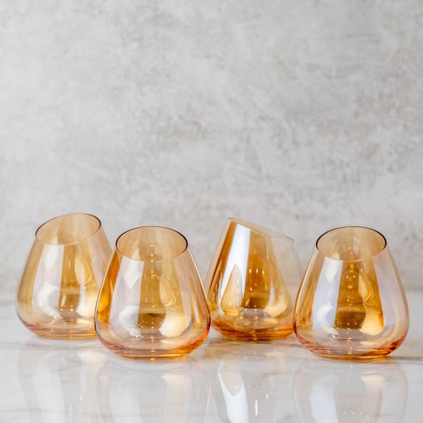 Slant Amber Stemless Wine Glasses - Set of 4