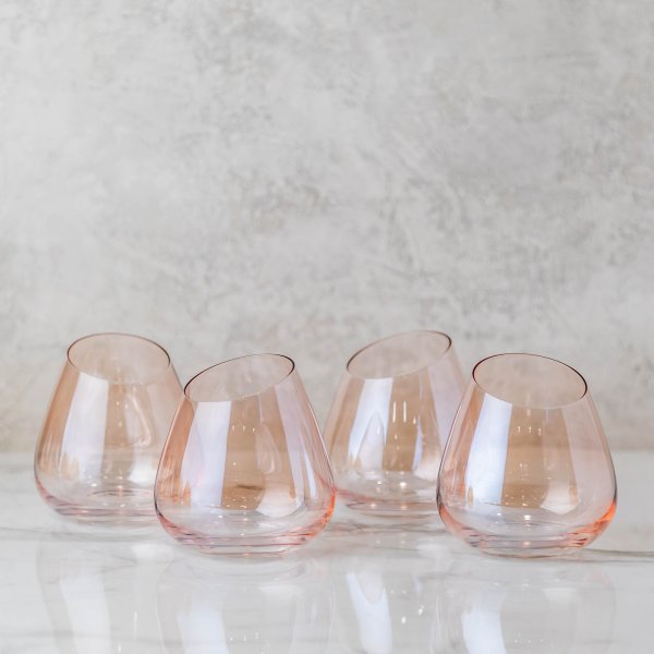 Slant Rose Stemless Wine Glasses - Set of 4