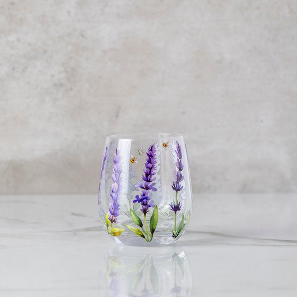 Lavender Bloom Stemless Wine Glass