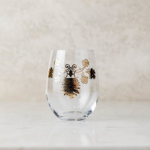 Pinecone Gold Amber Entertaining Stemless Wine Glass