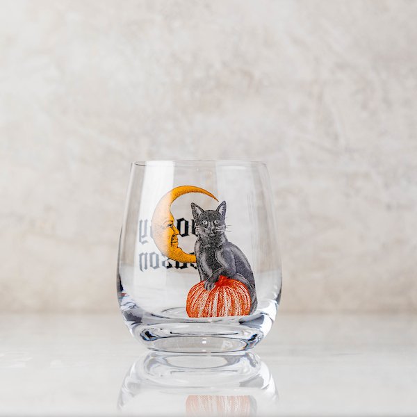 Spooky Cat Halloween Stemless Wine Glass