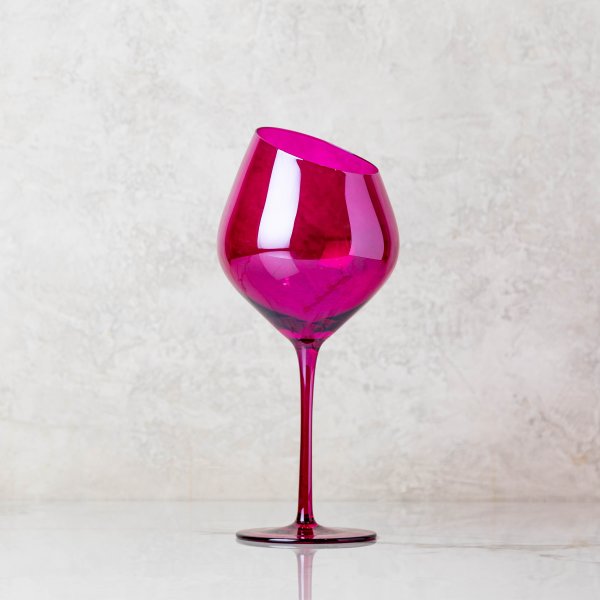 Slant Fuchsia Stemmed Wine Glass