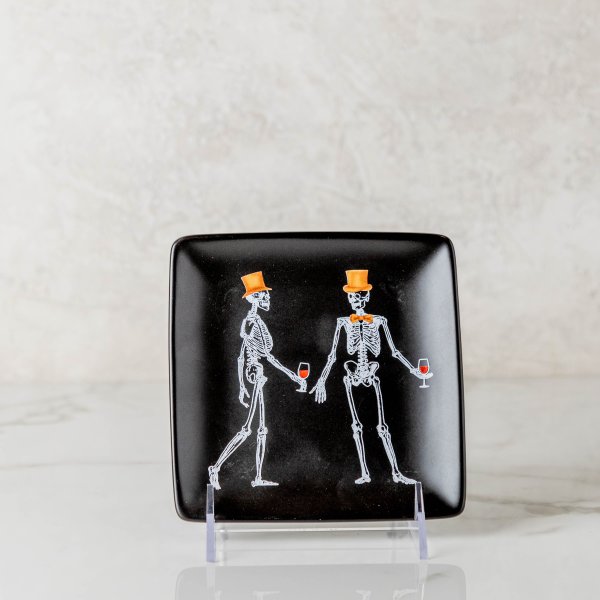 Dapper Skeleton Halloween Black Appetizer Plate