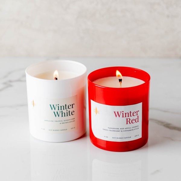 Winter Red & White Wine Candle S/2