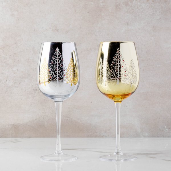 Silver Winter Tree Stemmed Wine Glass