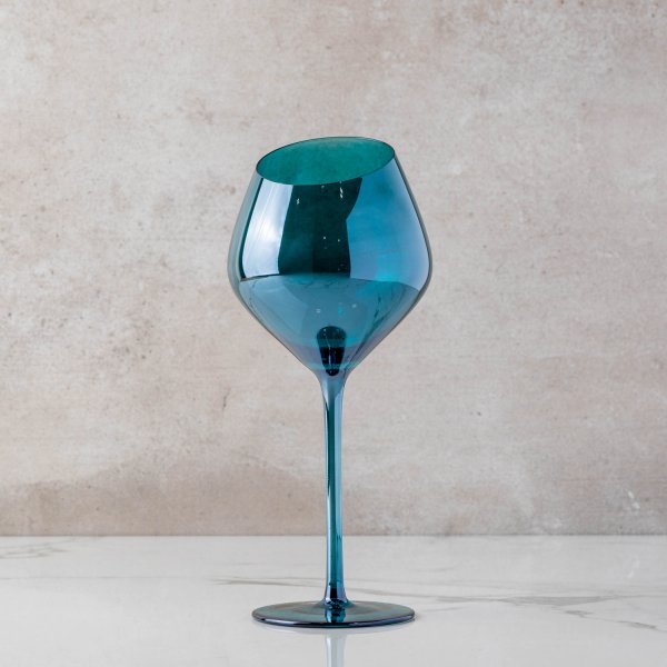 Slant Teal Stemmed Wine Glass