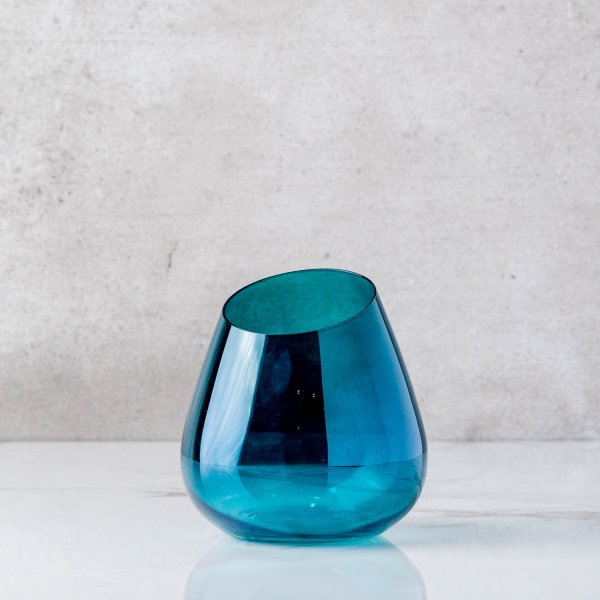 Slant Teal Stemless Wine Glass