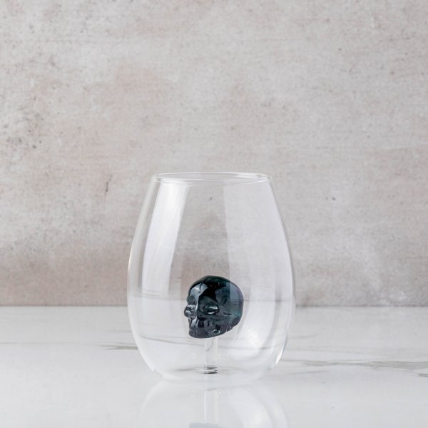 Black Skull Stemless Wine Glass