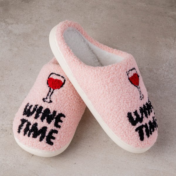 Wine Time Pink Slippers