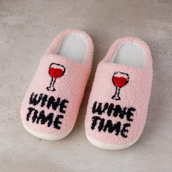 Wine Time Pink Slippers