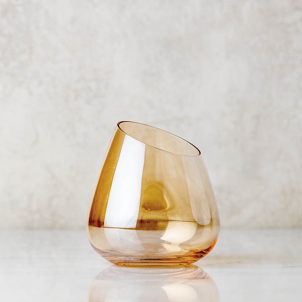 Slant Amber Stemless Wine Glasses - Set of 4