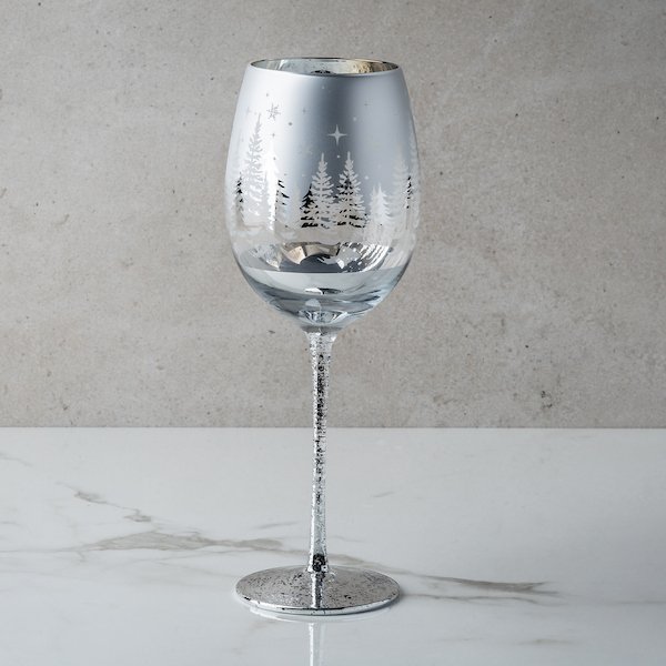 Silver Winter Tree Stemmed Wine Glass