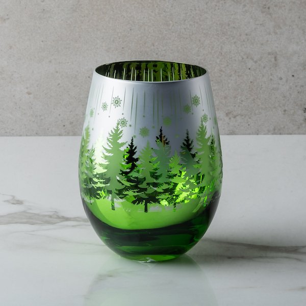 Green Winter Tree Stemless Wine Glass