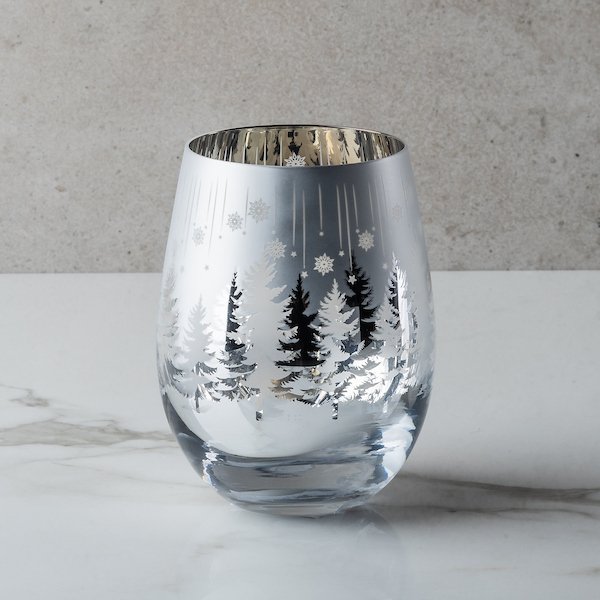 Silver Winter Tree Stemless Wine Glass