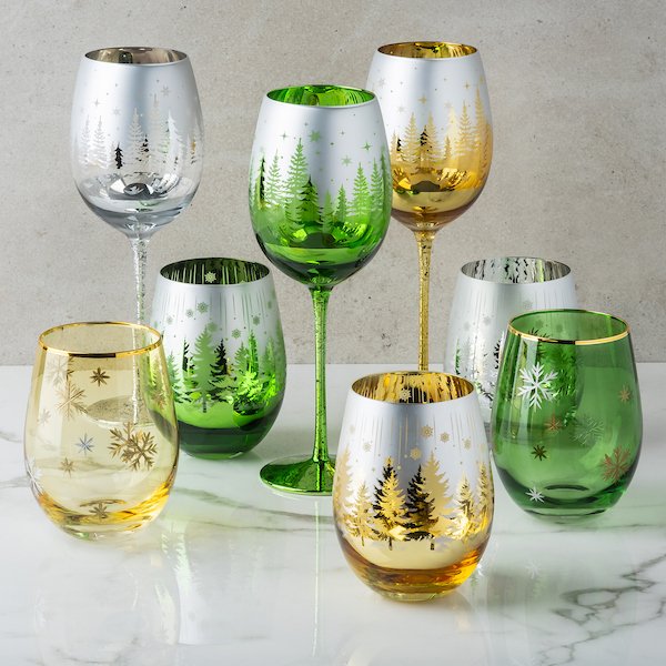 Gold Winter Tree Stemless Wine Glass