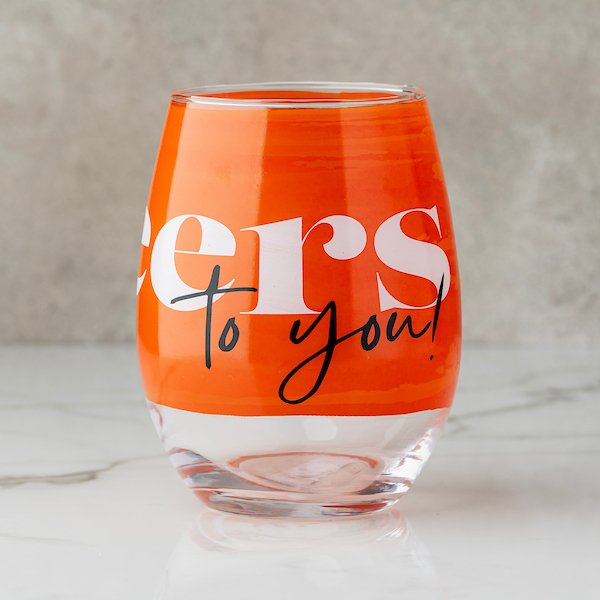 Cheers to You Orange Stemless Wine Glass