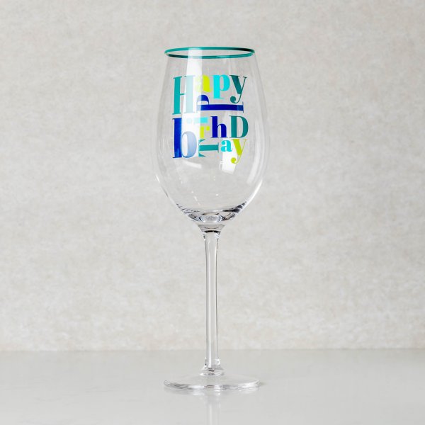 Happy Birthday Stemmed Wine Glass