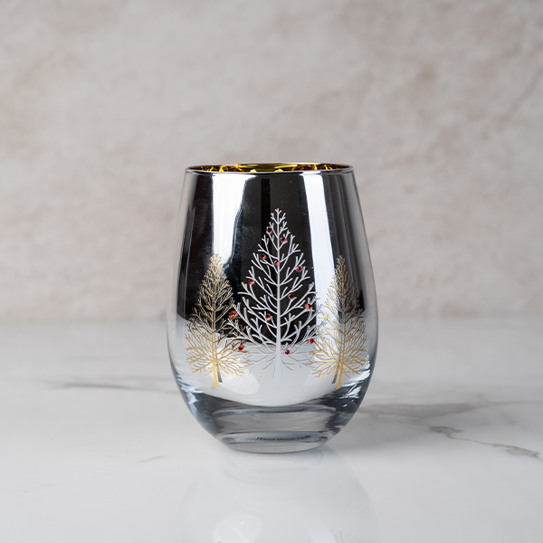 Silver Winter Tree Stemless Wine Glass