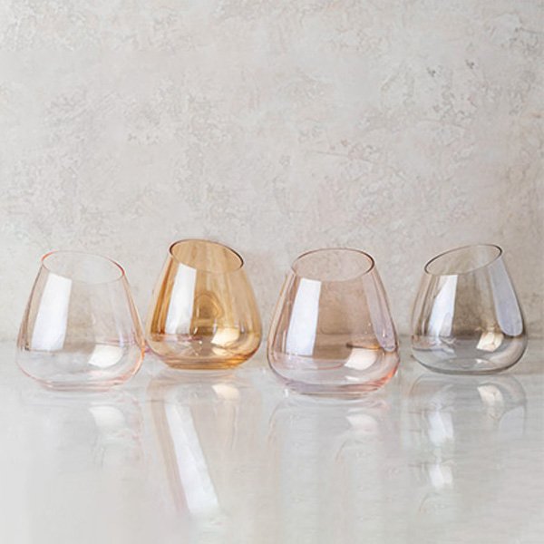 Slant Stemless Wine Glasses - Set of 4