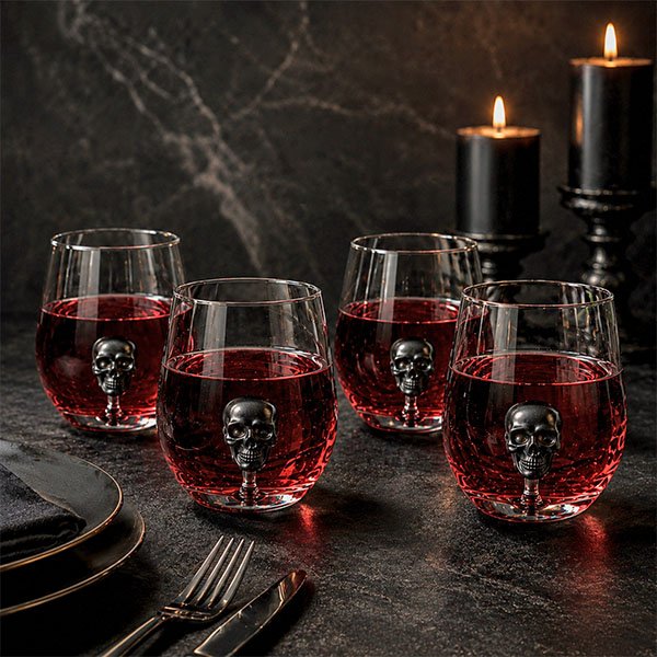 Small Black Skull Stemless Wine Glass