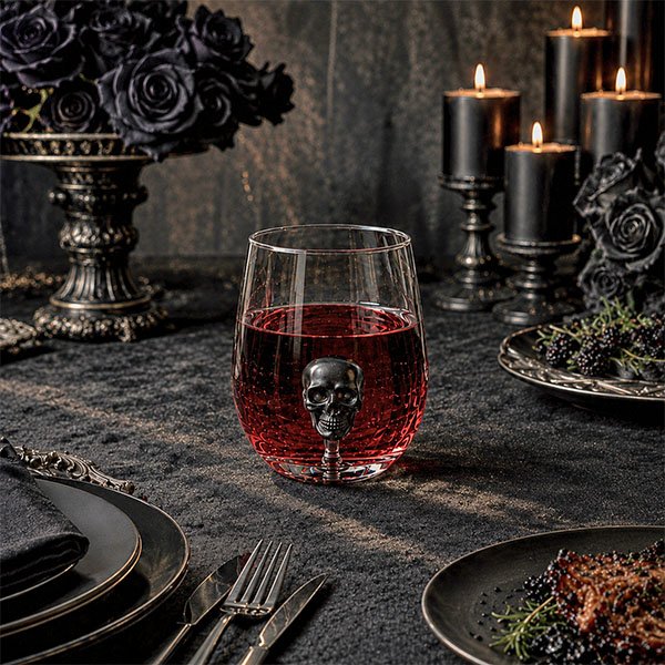 Small Black Skull Stemless Wine Glass