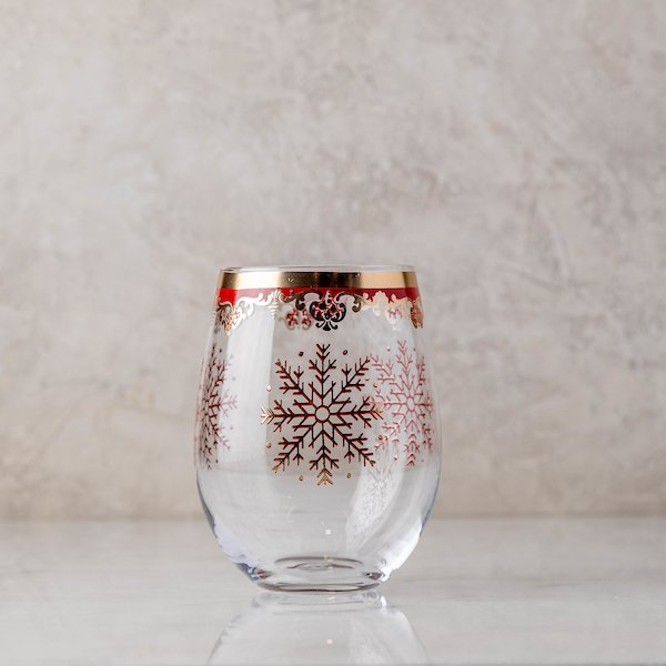 Cooper's Hawk Winery & Restaurants > Winter Entertaining Collection > Red  Snowflake Winter Entertaining Stemless Wine Glass