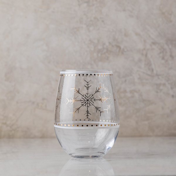 White Snowflake Winter Entertaining Stemless Wine Glass